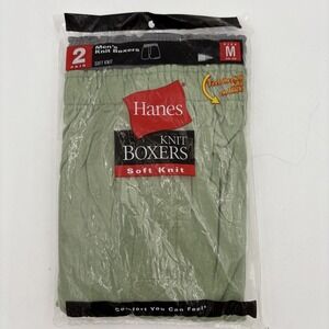 Vintage Hanes Knit Boxers 2 Pk Green Grey Mens Medium NOS‎ 2002 Costa Rica